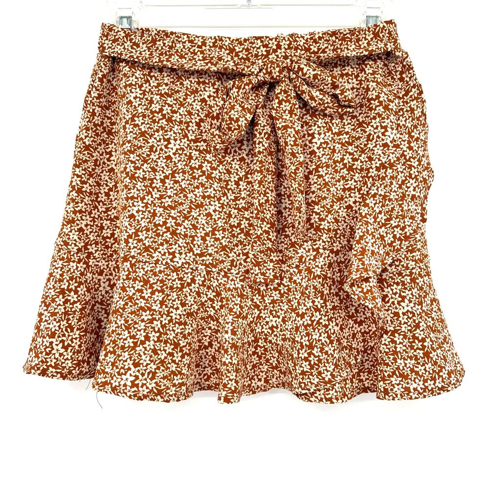 Altar'd State Size Small Women's Skirt Tie Waist Brown White Ditsy‎ Floral Print